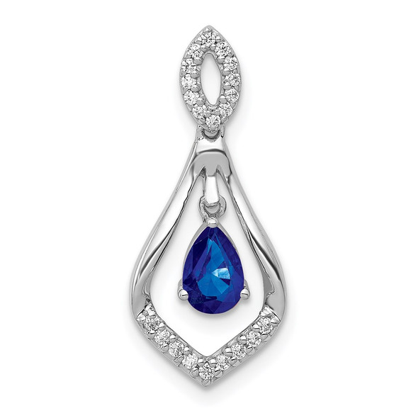 14k White Gold Diamond and Sapphire Teardrop Dangle Pendant