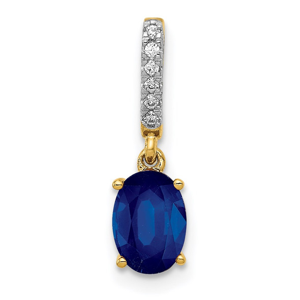 14k Yellow Gold Diamond and Oval 1.04ctw Oval Sapphire Pendant