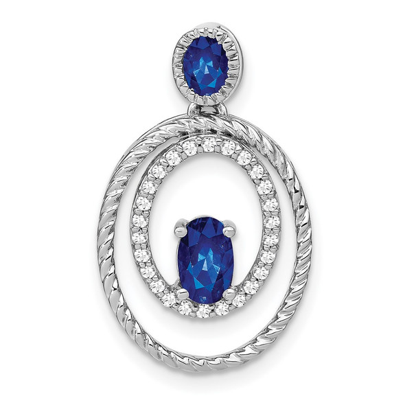 14k White Gold Sapphire and Diamond Oval Pendant