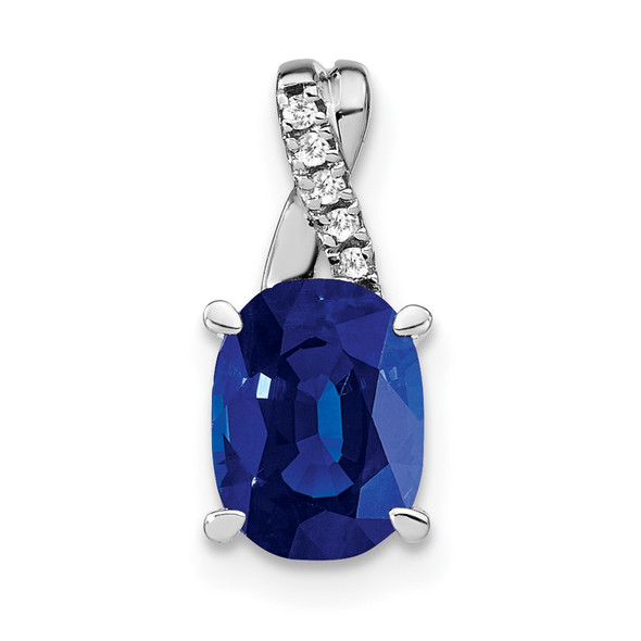 14k White Gold Oval Created Sapphire and Diamond Pendant