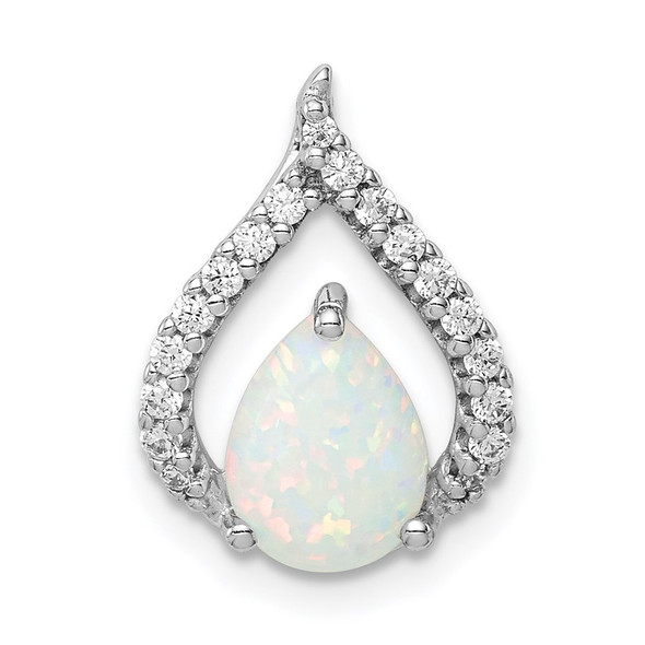 Sterling Silver Rhodium Plated CZ and Lab Created Opal Chain Slide Pendant QP5333