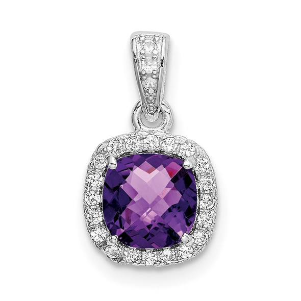 Sterling Silver Rhodium-Plated Amethyst and Created White Sapphire Pendant