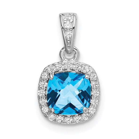 Sterling Silver Rhodium-plated 1.05 Blue Topaz/Created White Sapphire Pendant