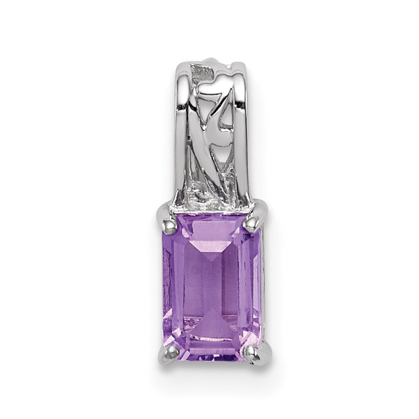 Sterling Silver Rhodium Plated Amethyst Rectangle Pendant