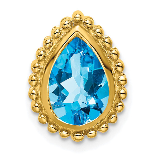 14k Yellow Gold Pear Blue Topaz Chain Slide Pendant