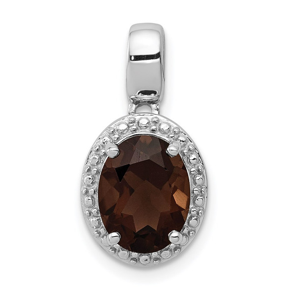 Sterling Silver Rhodium-plated with Smoky Quartz Oval Pendant