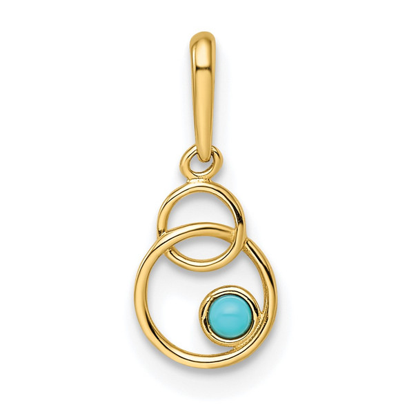 14k Yellow Gold Simulated Turquoise Circle Pendant