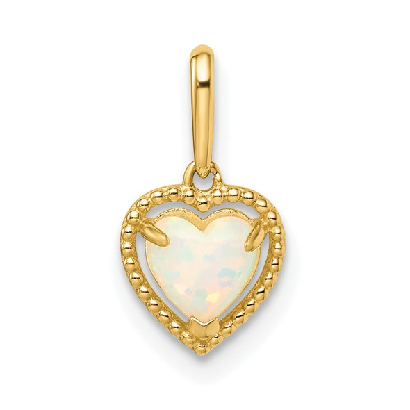 14k Yellow Gold Lab Created Opal Heart Pendant