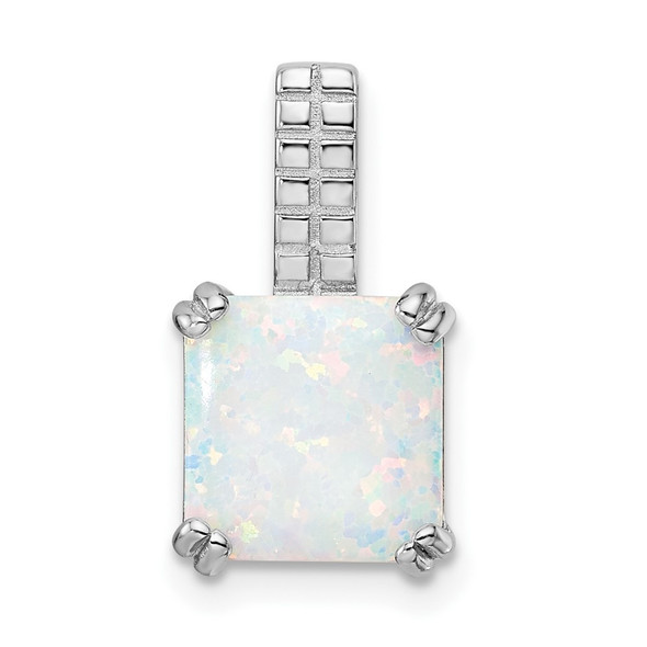 Sterling Silver Rhodium-plated Polished Square Synthetic White Opal Pendant