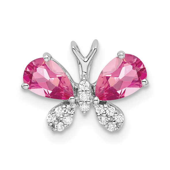 14k White Gold Pink Tourmaline & Diamond Butterfly Chain Slide Pendant