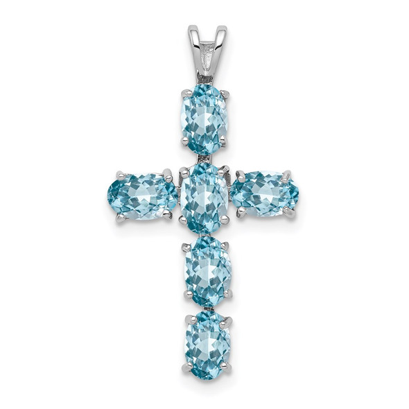 Sterling Silver Rhodium Plated Light Swiss Blue Topaz Cross Pendant