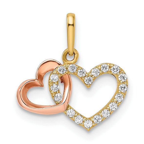 14k Two-tone Gold CZ Hearts Pendant