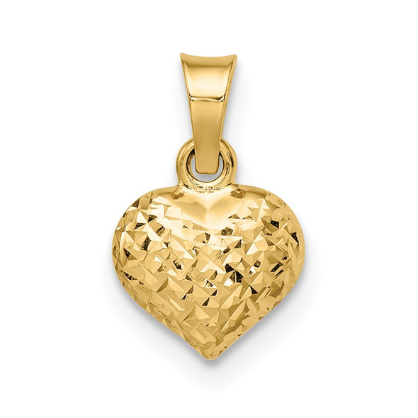 14k Yellow Gold Polished Diamond-cut Small Puffed Heart Pendant