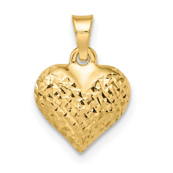 14k Yellow Gold Polished Diamond-cut Medium Puffed Heart Pendant