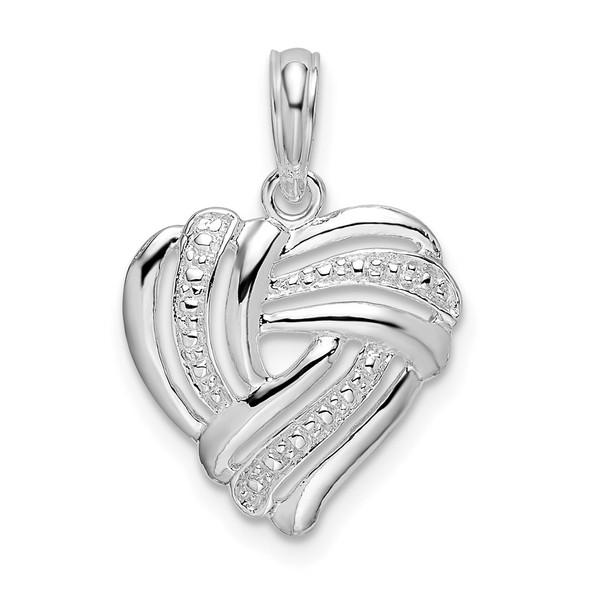 Sterling Silver Rhodium-plated Polished Wrap Design Fancy Heart Pendant