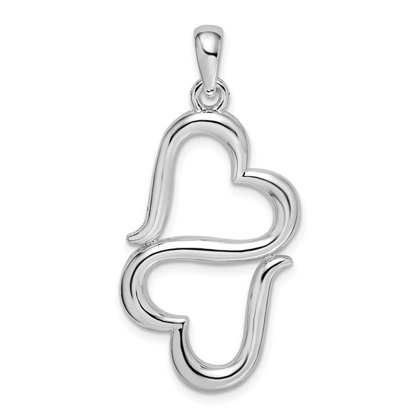 Sterling Silver Rhodium-plated Polished Cut-out Double Hearts Pendant QC10566R