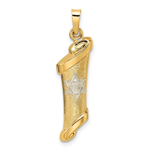 14k Two-tone Gold Polished and Textured Hollow Mezuzah Pendant