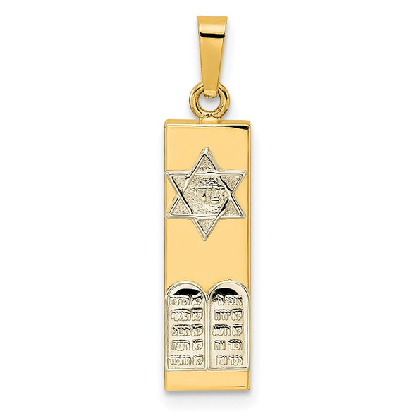 14k Two-tone Gold Polished Hollow Mezuzah w/Star of David and Torah Pendant XR2029