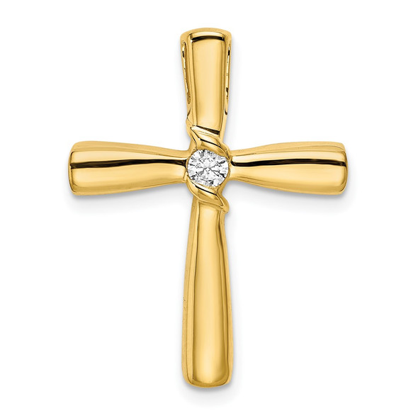 14k Yellow Gold Polished Diamond Cross Chain Slide Pendant