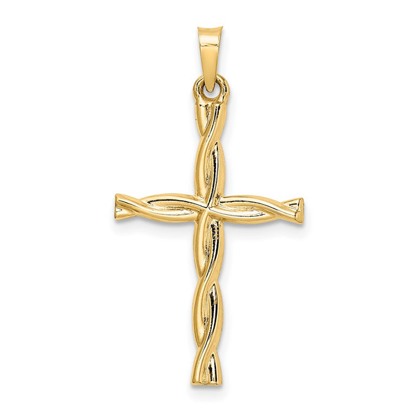 14k Yellow Gold Polished Hollow Twisted Cross Pendant