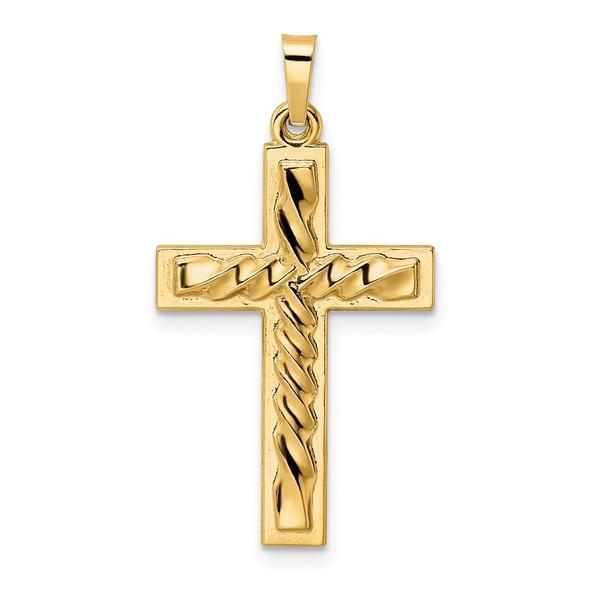 14k Yellow Gold Polished and Twisted Hollow Cross Pendant