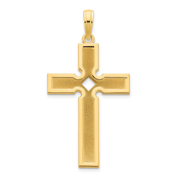 14k Yellow Gold Polished and Satin Cross Pendant