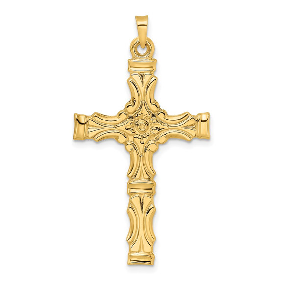 14k Yellow Gold Polished Solid Fancy Design Cross Pendant XR1892