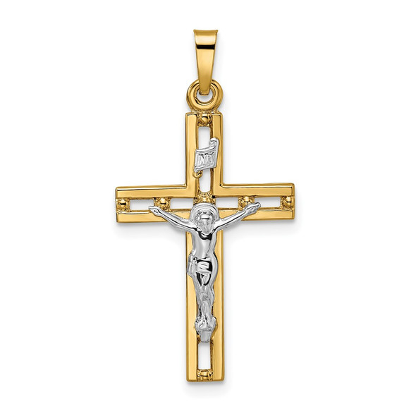 14k Two-tone Gold Polished Solid INRI Crucifix Pendant XR2044