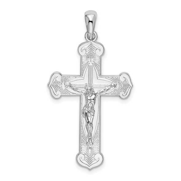 Sterling Silver Polished Budded Crucifix Pendant