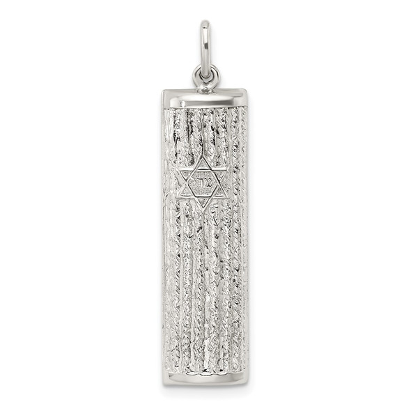 Sterling Silver Polished and Textured Solid Mezuzah w/Star of David Pendant