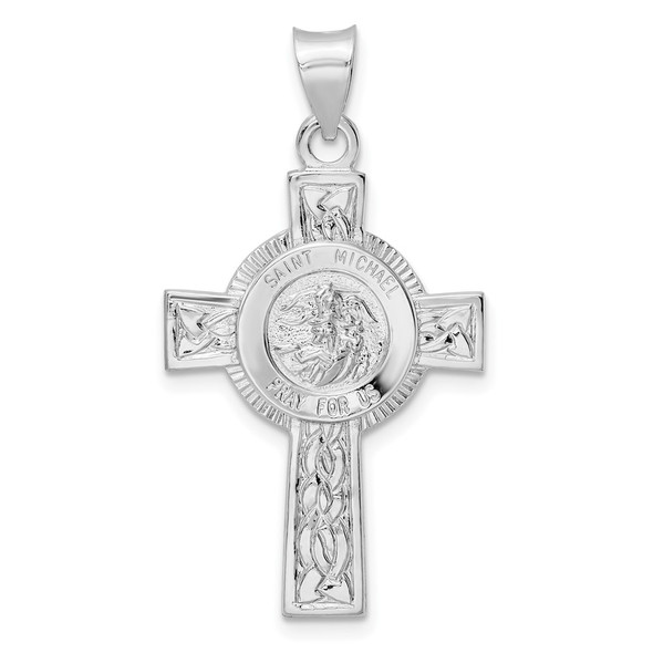 Sterling Silver Rhodium-plated Polished Solid St Michael Cross Pendant