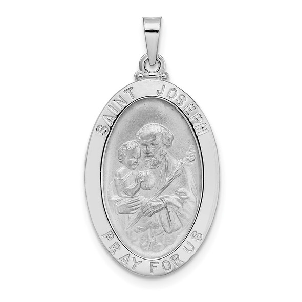 14k White Gold Polished Saint Joseph Oval Solid Medal Pendant