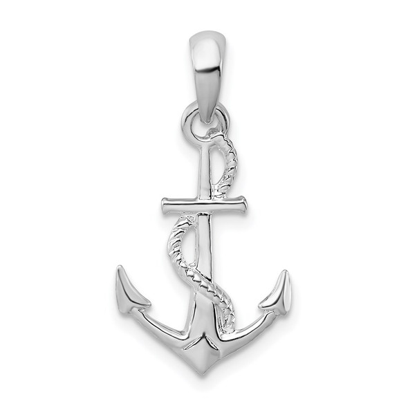 Sterling Silver Polished/Textured 3D Anchor w/Rope Pendant QC9878