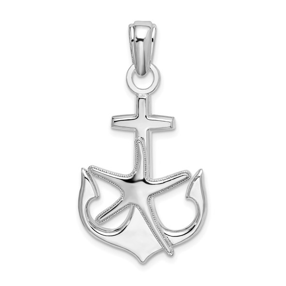 Sterling Silver Polished Anchor w/Starfish Pendant