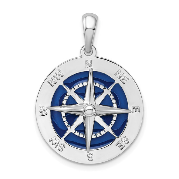 Sterling Silver Polished Enameled Large Compass Pendant