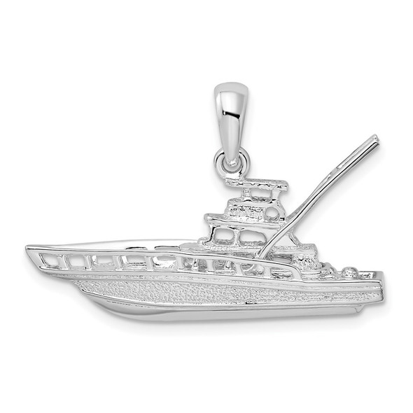 Sterling Silver Polished 3D Sportfishing Boat Pendant