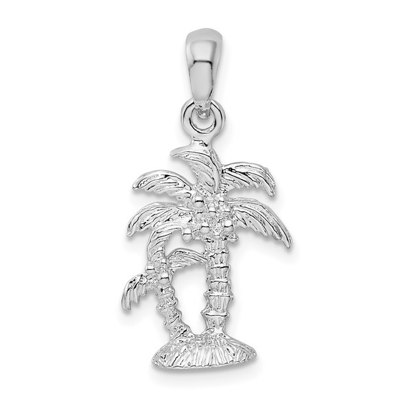 Sterling Silver Polished/Textured 3D Two Palm Trees Pendant