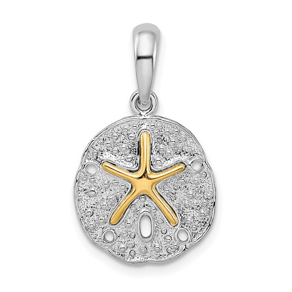 Sterling Silver Textured Sand Dollar w/14k Yellow Gold Starfish Pendant