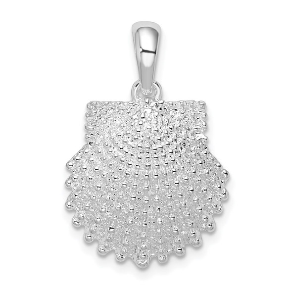 Sterling Silver Polished Beaded Scallop Shell Pendant