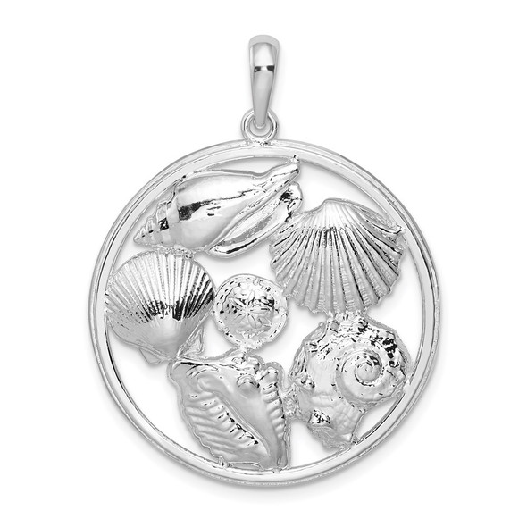 Sterling Silver Polished Shells Large Round Pendant