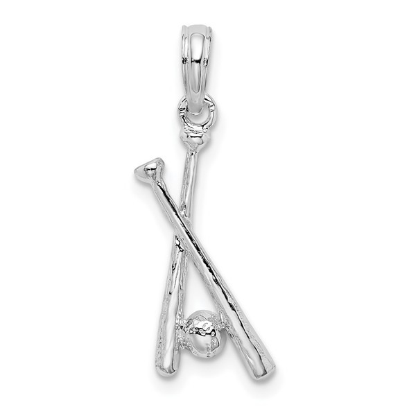 Sterling Silver Polished Baseball Bats and Ball Pendant