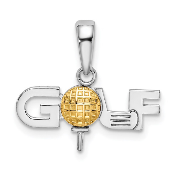 Sterling Silver Polished GOLF Tee w/14k Yellow Gold Ball Pendant