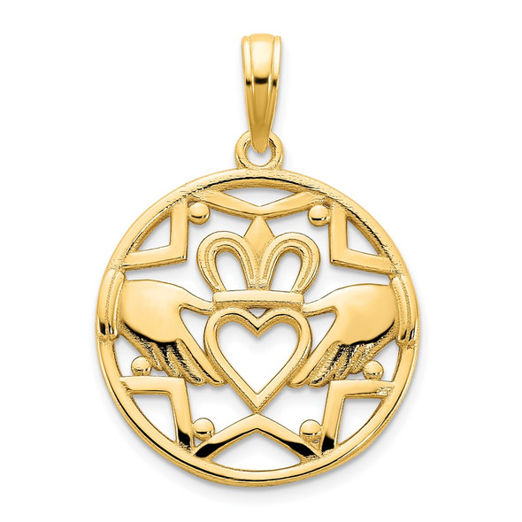 14k Yellow Gold Claddagh Circle Pendant D5236