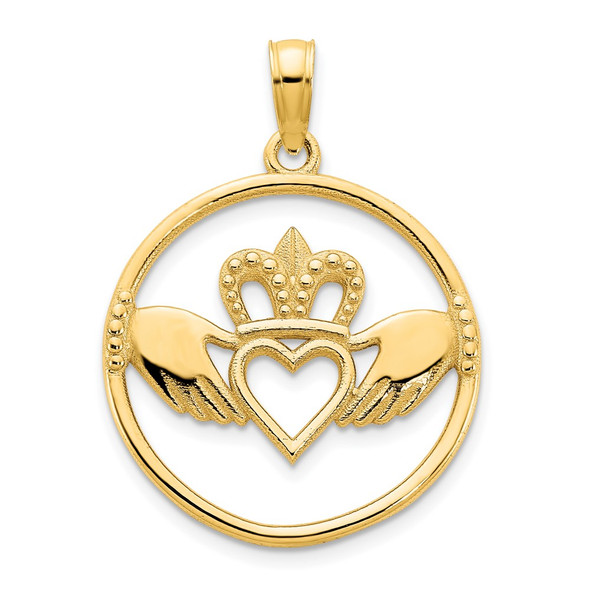 14k Yellow Gold Claddagh Circle Pendant D5231