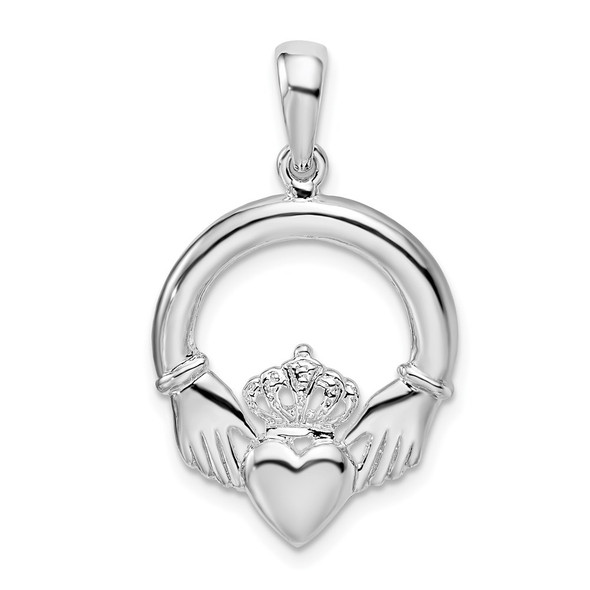 Sterling Silver Polished Large Claddagh Circle Pendant