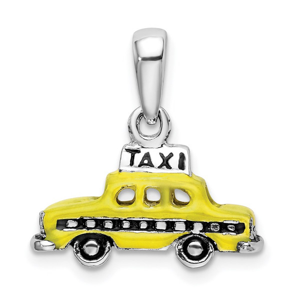 Sterling Silver Polished 3D Enameled Taxi Pendant