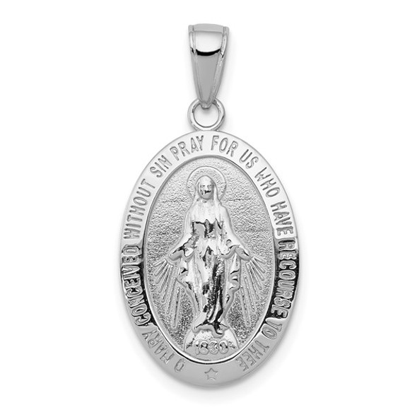 10k White Gold Miraculous Medal Pendant  Rhodium Plated