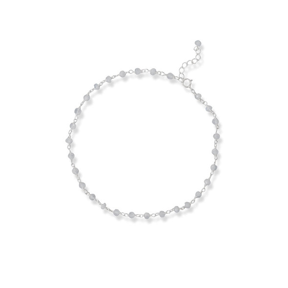 Sterling Silver Rainbow Moonstone 9.5" + 1" Bead Anklet