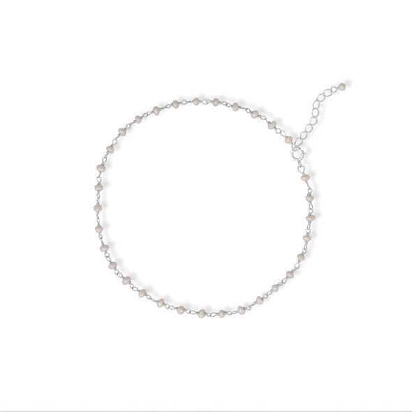 Sterling Silver Very Cultured Freshwater Pearl! 9.5" + 1" Cultured Freshwater Pearl Bead Anklet