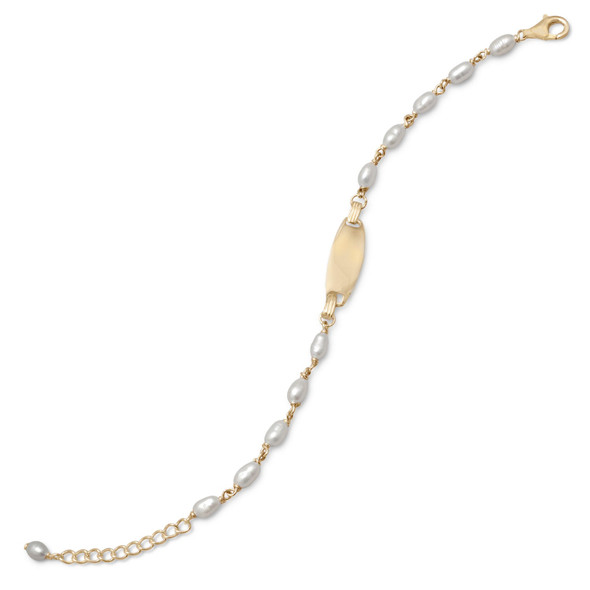 Sterling Silver 14 Karat Gold Plated Cultured Freshwater Pearl ID Bracelet